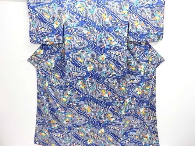 JAPANESE KIMONO / KOMON / STREAM & FLORAL PLANTS